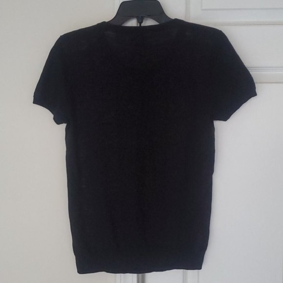 J. Crew Black Ivory Short Sleeve Floral Print Top - Picture 2 of 4